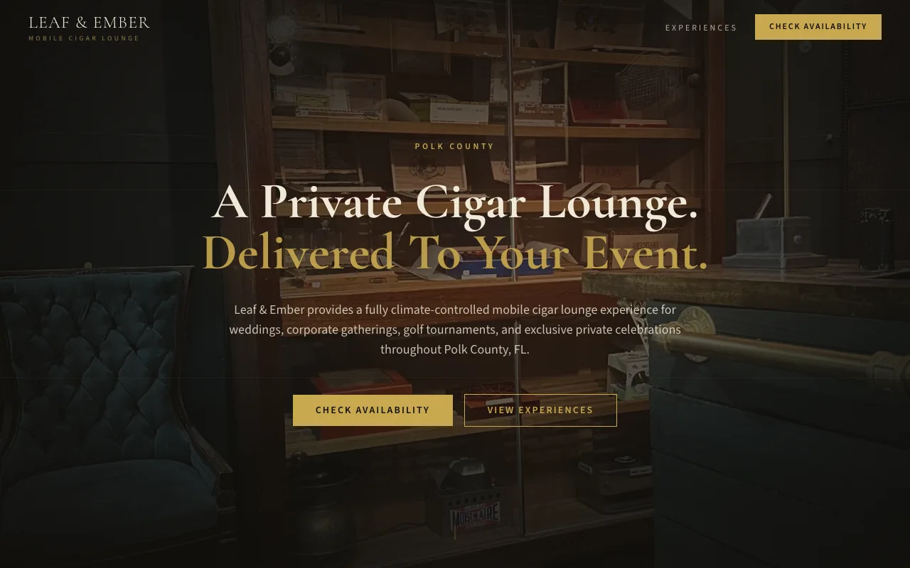 Leaf & Ember mobile cigar lounge website, a recent Nordic Nerd build