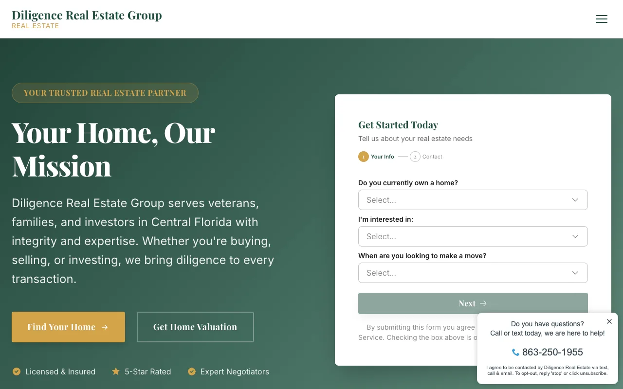 Diligence Real Estate website